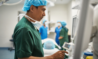 Doctor using clinical data application