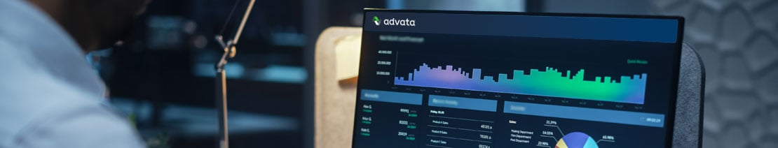 Advata dashboard screen showing data